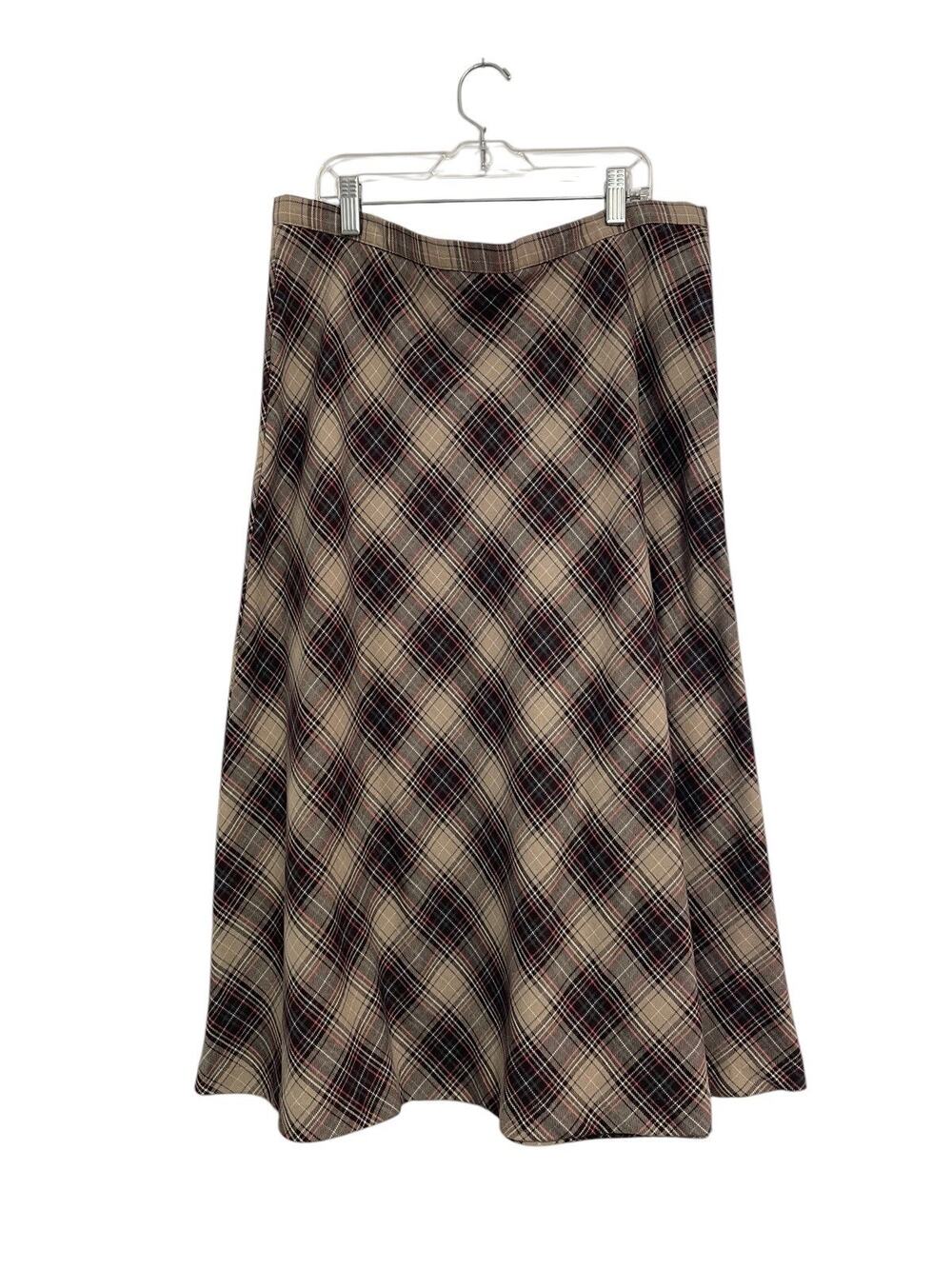 Vintage 90's Cottage Core Equestrian Plaid Midi Skirt A Line Size 12 34W